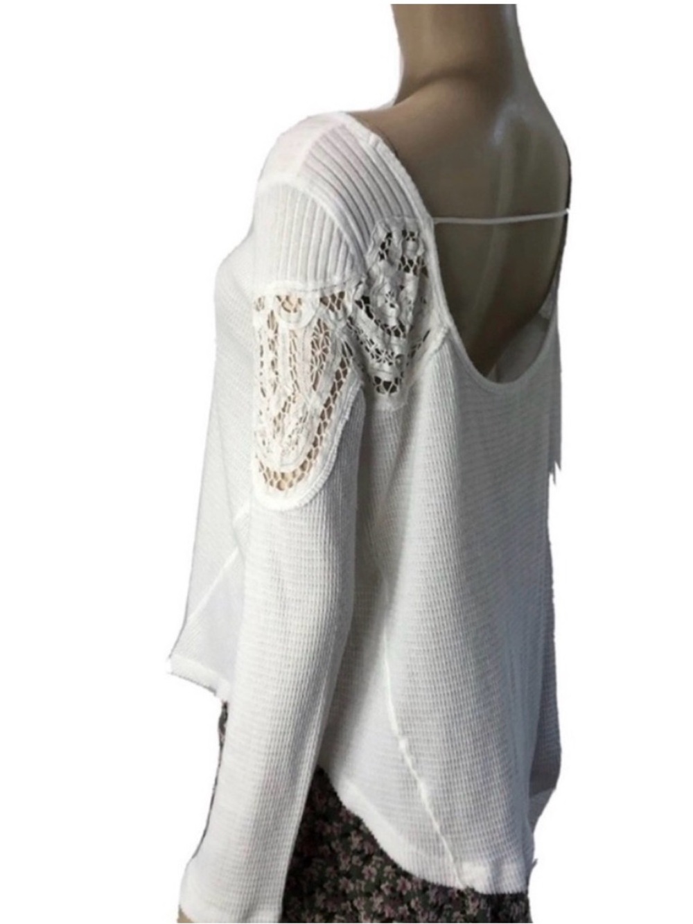 Free people Off-Shoulder White Crochet Accent Women’s Sweater
